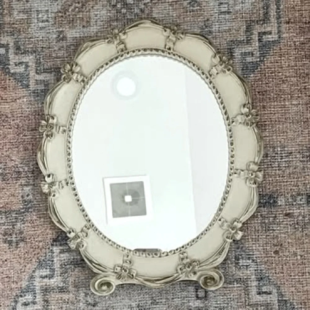 Vintage Syroco Inc Weathered Off White Easel Vanity Oval Mirrored